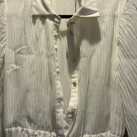 Zara cream pleated midi dress with brown belt - Picture 4 of 9